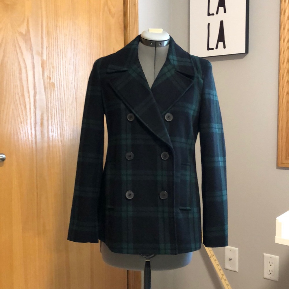Green and black plaid coat